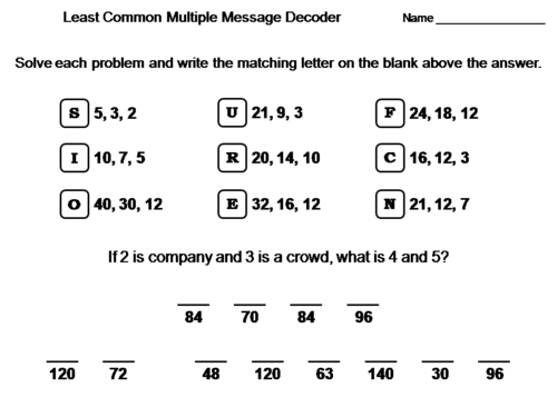Least Common Multiple Activity: Math Message Decoder