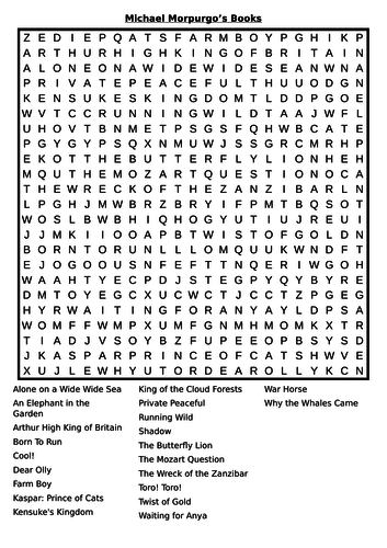 Michael Morpugo wordsearch