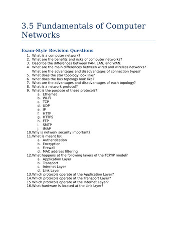 AQA 8520 GCSE Computer Science Networks Revision Bundle | Teaching ...