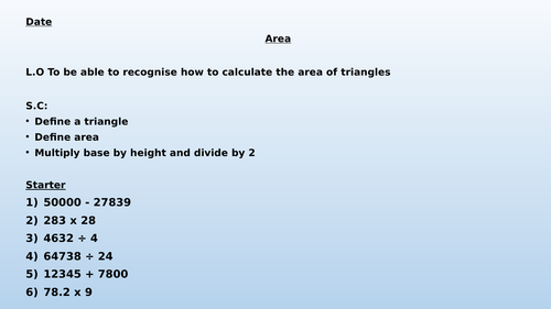Calculating the Area of Triangles Lesson
