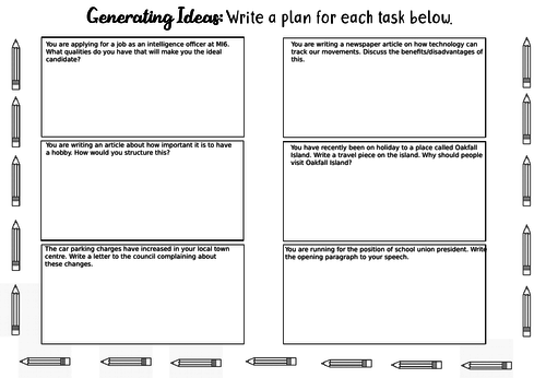 A3 Planning Sheet for Transactional Writing
