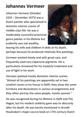 Johannes Vermeer Handout