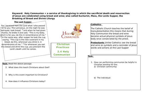 AQA Religious Studies 9-1: Christian Practices:  Holy Communion