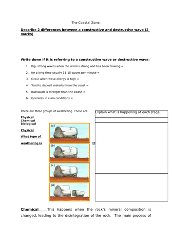 Coasts Revision/homework - Used for KS3 but can be used for KS4