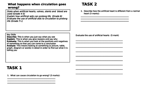 AQA Combined Science Trilogy. Heart -when circulation goes wrong assessment or revision task