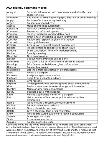 AQA Biology command words A level