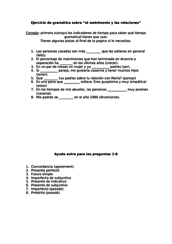 El matrimonio y las relaciones - AS (Year 12)