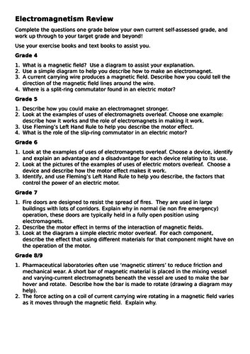 GCSE (1-9) Graded Electromagnetism Review questions and answers