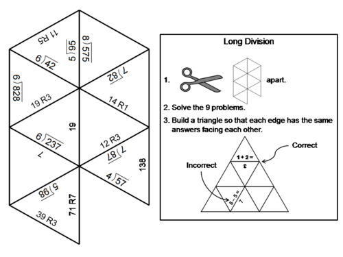 Fourth Grade Long Division with Remainders Game: Math Tarsia Puzzle