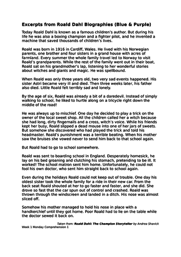 Year 5/6 English - Biographies & Autobiographies Unit