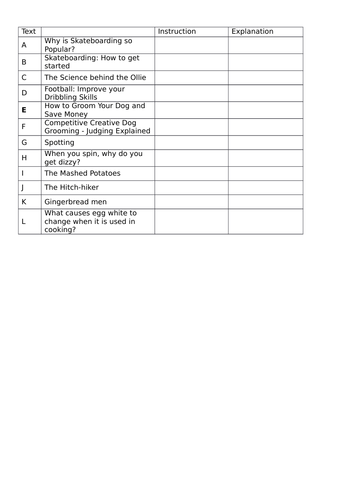 Year 5/6 English - Instructions & Explanations