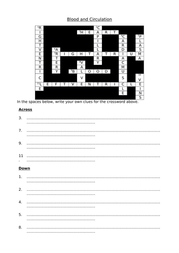 Blood and Circulation - Reverse Crossword