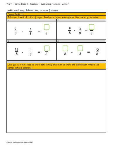 Year 4 subtracting  2 fractions - Varied Fluency (1)