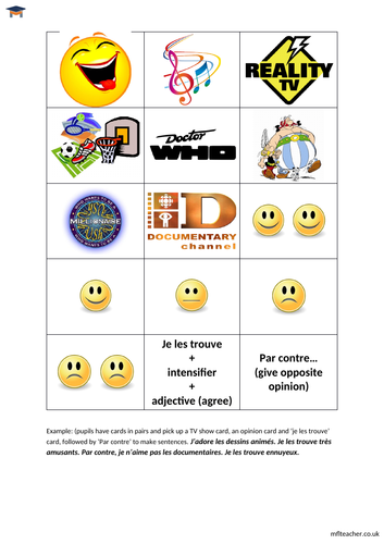 French - Opinions about TV genres card activity