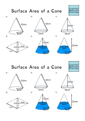 Increasingly Difficult Questions Surface Area Of A Cone Teaching Resources