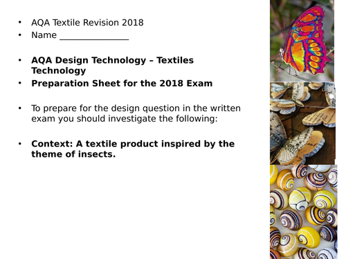 AQA Textile Design Question for the Exam - theme of Insects. 2018