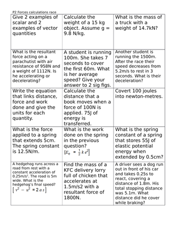 AQA Trilogy Physics - Forces calculations revision race