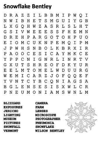 Snowflake Bentley Word Search