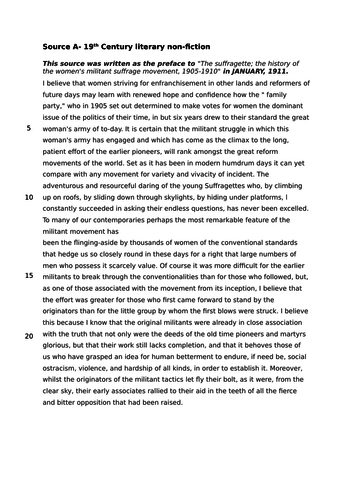 AQA GCSE English Language Paper 2 Mock: Suffragettes (good for International Women's Day)
