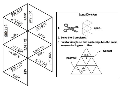 Fifth Grade Long Division with Remainders Game: Math Tarsia Puzzle