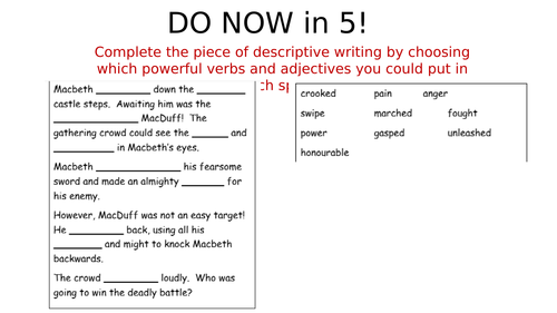 Macbeth descriptive writing