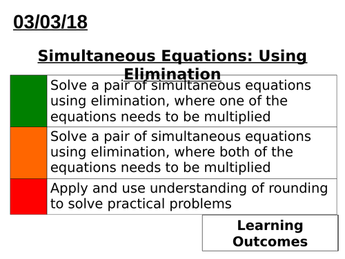 Simultaneous equations: Using Elimination (includes -ve terms)