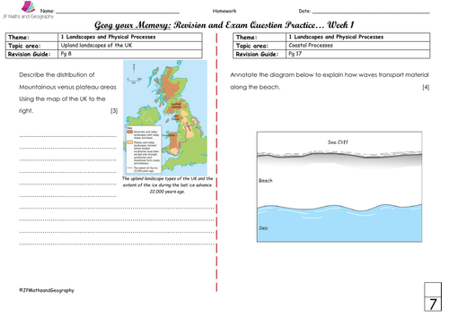WJEC/WJEC Eduqas Spec A-Geog your Memory... WEEK 1- Content and skills based questions