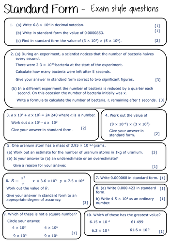 Exam questions- Standard Form
