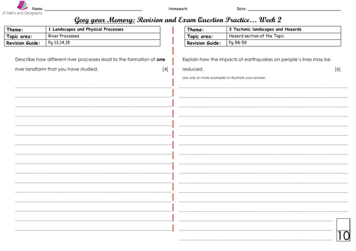 WJEC/WJEC Eduqas Spec A-Geog your Memory... WEEK 2- Content and skills based questions (Paper 1&2)