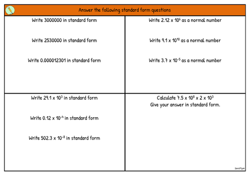 Standard form questions - Free Mastery Resource