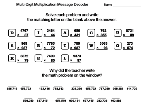 Multi-Digit Multiplication Activity: Math Message Decoder