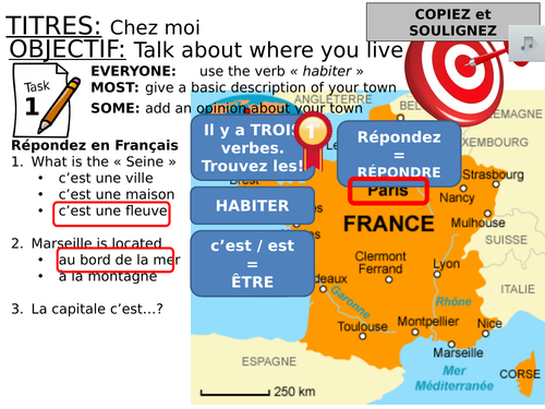 French KS3 Y7 Introduction to verb HABITER / Où habites-tu?