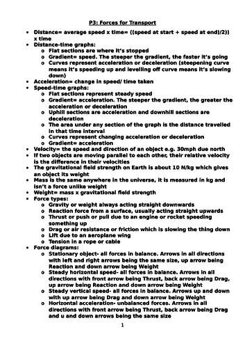 REVISION: "Forces For Transport" (physics)