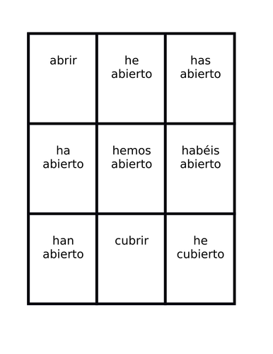 Pretérito perfecto Irregular Spanish Verbs Spoons Game / Uno Game