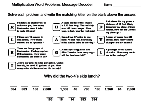 4th Grade Multiplication Word Problems Online
