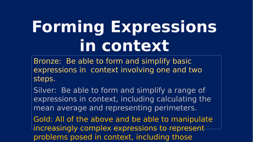 Forming Expressions - Complete Differentiated Lesson KS3 or KS4