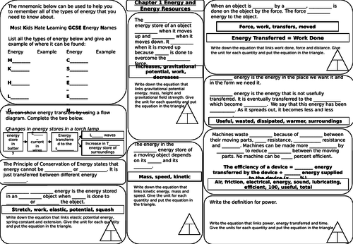 Oxford SOW Chapter 1 Conservation and Dissipation of Energy Revision Sheet