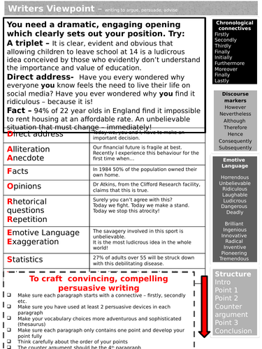 Writer's Viewpoint - writing to argue, persuade, advise