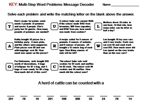 Multi-Step Word Problems Activity: Math Message Decoder