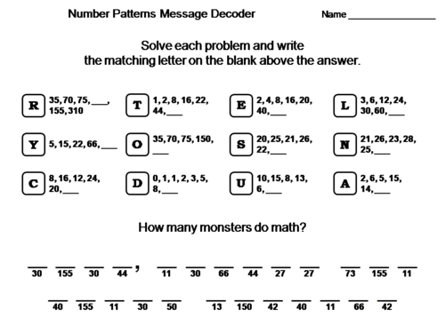 Number Patterns Activity: Math Message Decoder