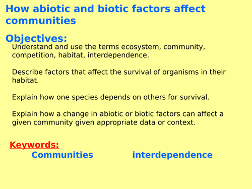 New AQA B7.1 (New Biology GCSE spec 4.7) – Abiotic + biotic factors affecting communities