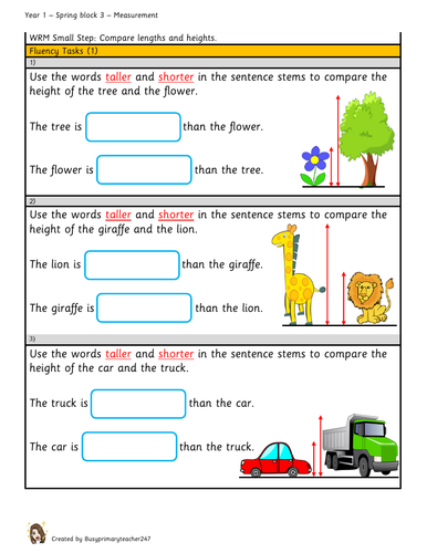 year 1 measurement comparing heights teaching resources