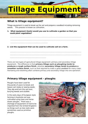 Farm Tools and Machinery - Tillage Equipment