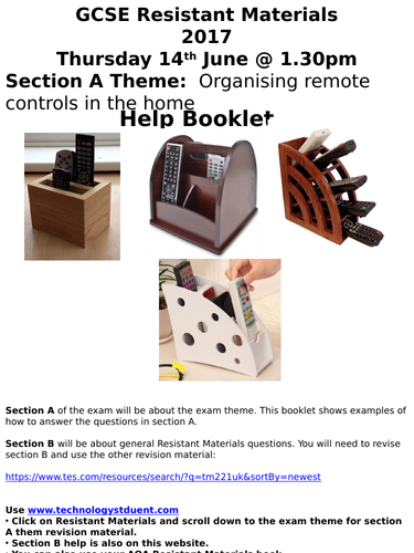 AQA 2018 Resistant Materials Section A MOCK: Organising remote controls in the home