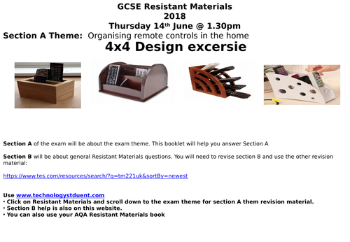 AQA 2018 Resistant Materials Section A 4x4 design aid: Organising remote controls in the home
