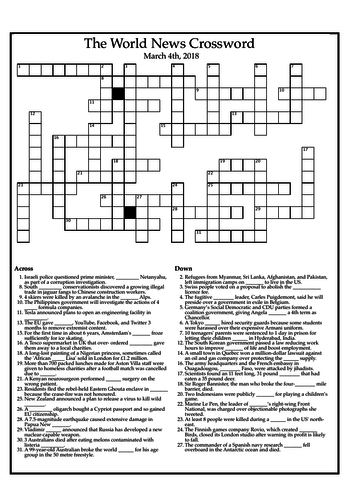 The World News Crossword - March 4th, 2018
