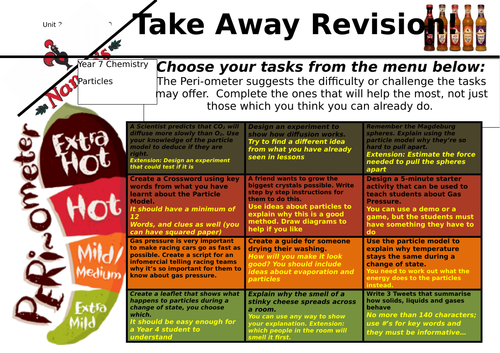 Year 7 Particles Takeaway menu revision h/work
