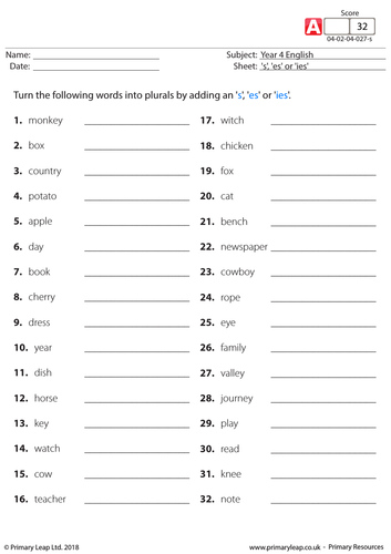 KS2 English Resource - Plural Nouns