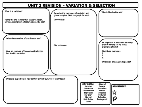 GCSE Biology Variation & Selection Revision Mat