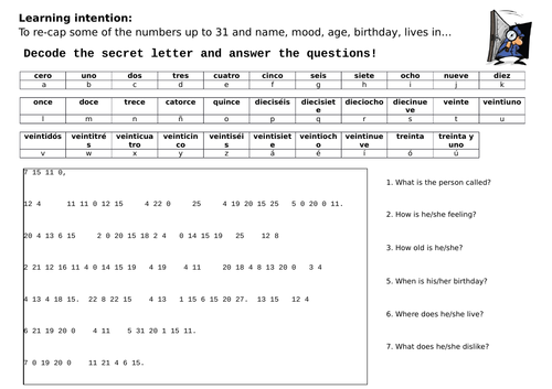 Y7 Spanish Code Breaker (The basics)